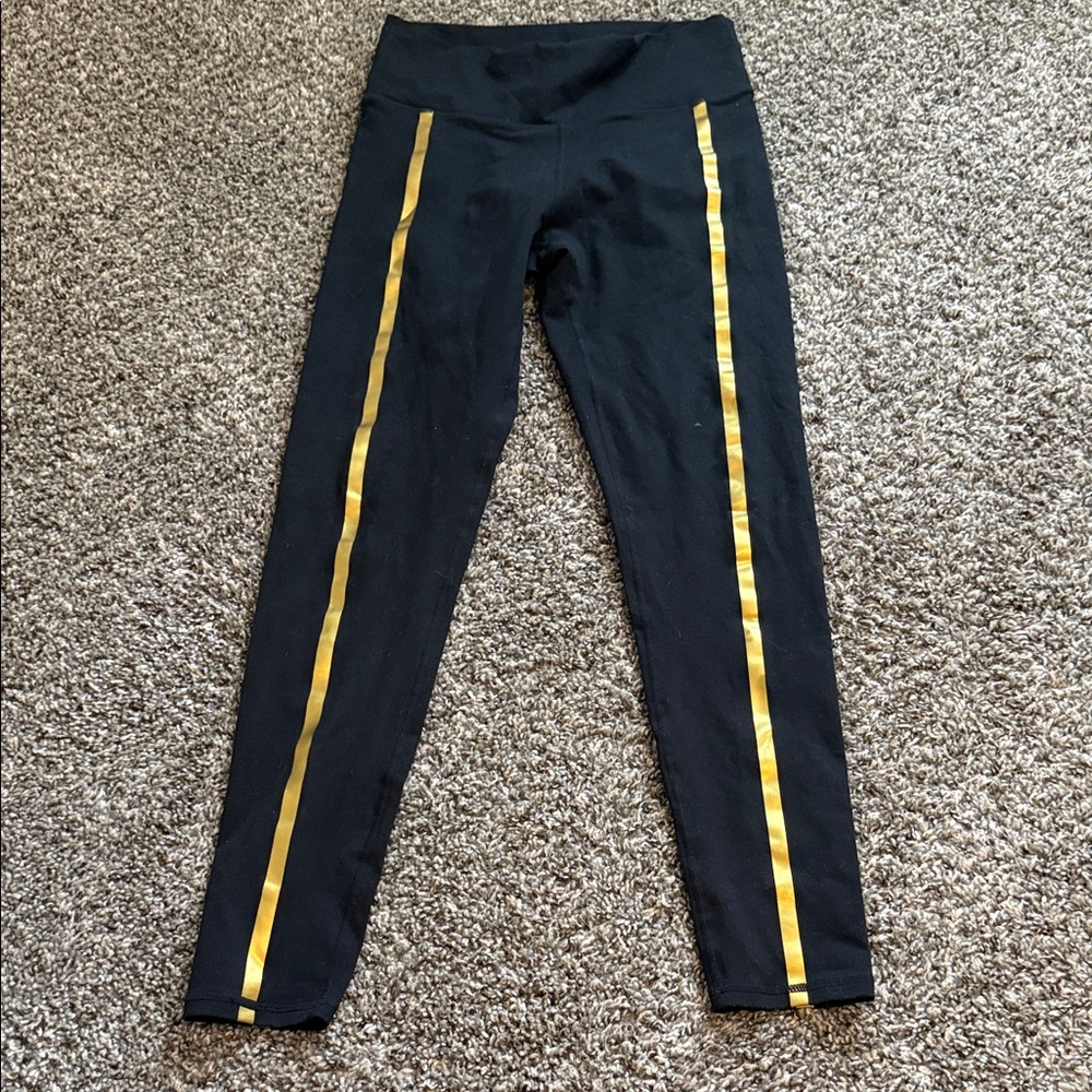 Fabletics Black Track Pants with Gold Stripes